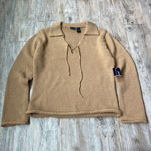 Bailey’s Point Vintage Sweater Women's XL Knit Lace Up Brown NWT Y2K 90s Layer
